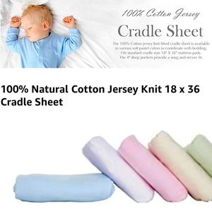 TL Care Natural Cotton Jersey Knit 18" x 36" Cradle Bassinet Sheet Fitted- White